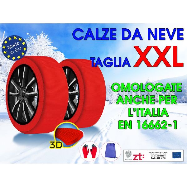 CALZE DA NEVE OMOLOGATE AUTO TAGLIA XXL PER PNEUMATICI 255/50R20 255/50/20