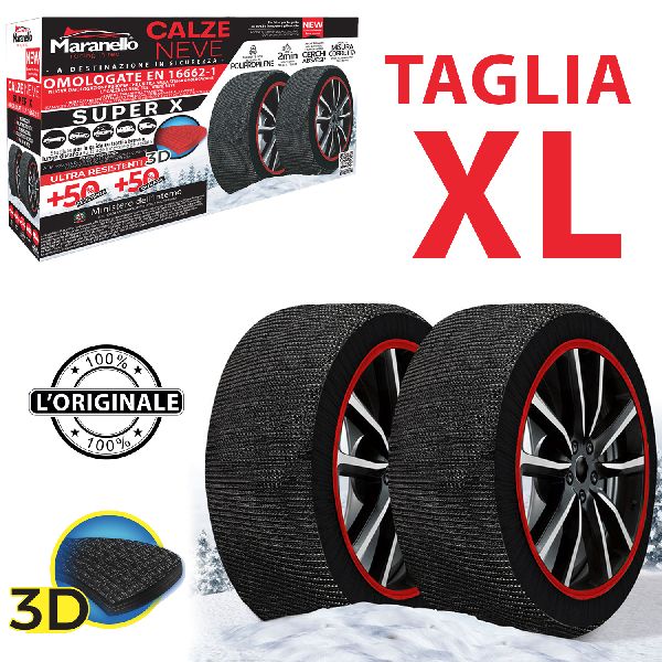 CALZE DA NEVE OMOLOGATE AUTO TAGLIA XL MARANELLO SUPER X EXTRA RESISTENTI +50%